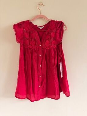 Nanette Lepore Fuchsia Eyelet Yoke Button-Front Top